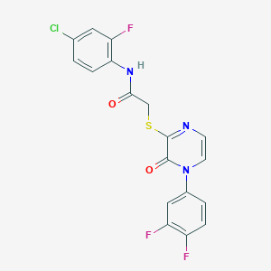 molecular formula C18H11ClF3N3O2S B2487399 N-(4-chloro-2-fluorophenyl)-2-((4-(3,4-difluorophenyl)-3-oxo-3,4-dihydropyrazin-2-yl)thio)acetamide CAS No. 900008-01-7