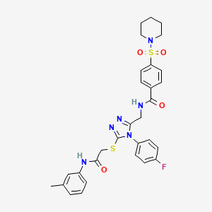 molecular formula C30H31FN6O4S2 B2487421 N-{[4-(4-fluorophenyl)-5-({[(3-methylphenyl)carbamoyl]methyl}sulfanyl)-4H-1,2,4-triazol-3-yl]methyl}-4-(piperidine-1-sulfonyl)benzamide CAS No. 392683-46-4