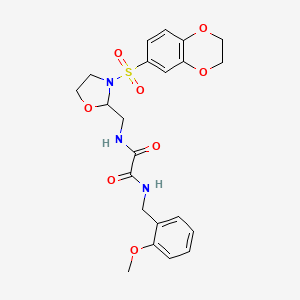 molecular formula C22H25N3O8S B2487433 N-{[3-(2,3-dihydro-1,4-benzodioxine-6-sulfonyl)-1,3-oxazolidin-2-yl]methyl}-N'-[(2-methoxyphenyl)methyl]ethanediamide CAS No. 868982-55-2