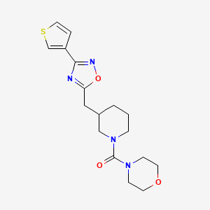 molecular formula C17H22N4O3S B2487491 4-(3-{[3-(thiophen-3-yl)-1,2,4-oxadiazol-5-yl]methyl}piperidine-1-carbonyl)morpholine CAS No. 1798529-57-3