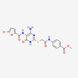 molecular formula C19H16BrN5O6S B2487507 Methyl 4-(2-((4-amino-5-(5-bromofuran-2-carboxamido)-6-oxo-1,6-dihydropyrimidin-2-yl)thio)acetamido)benzoate CAS No. 888429-30-9