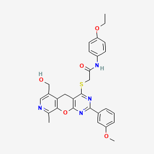 molecular formula C29H28N4O5S B2487517 N-(4-ethoxyphenyl)-2-[[11-(hydroxymethyl)-5-(3-methoxyphenyl)-14-methyl-2-oxa-4,6,13-triazatricyclo[8.4.0.03,8]tetradeca-1(10),3(8),4,6,11,13-hexaen-7-yl]sulfanyl]acetamide CAS No. 892381-32-7