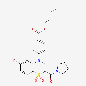 molecular formula C24H25FN2O5S B2487535 butyl 4-(6-fluoro-1,1-dioxido-2-(pyrrolidine-1-carbonyl)-4H-benzo[b][1,4]thiazin-4-yl)benzoate CAS No. 1031960-68-5