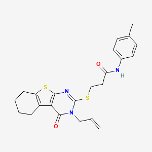 molecular formula C23H25N3O2S2 B2487572 N-(4-methylphenyl)-3-{[3-oxo-4-(prop-2-en-1-yl)-8-thia-4,6-diazatricyclo[7.4.0.0^{2,7}]trideca-1(9),2(7),5-trien-5-yl]sulfanyl}propanamide CAS No. 692272-70-1