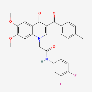 molecular formula C27H22F2N2O5 B2487588 N-(3,4-DIFLUOROPHENYL)-2-[6,7-DIMETHOXY-3-(4-METHYLBENZOYL)-4-OXO-1,4-DIHYDROQUINOLIN-1-YL]ACETAMIDE CAS No. 866590-54-7