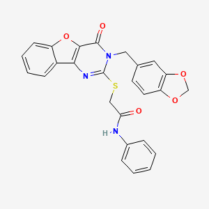 2-{[3-(1,3-benzodioxol-5-ylmethyl)-4-oxo-3,4-dihydro[1]benzofuro[3,2-d]pyrimidin-2-yl]sulfanyl}-N-phenylacetamide