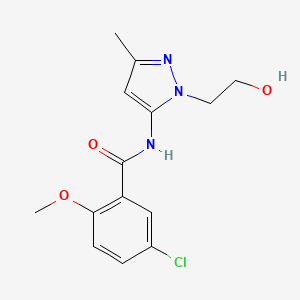 molecular formula C14H16ClN3O3 B2487598 5-chloro-N-(1-(2-hydroxyethyl)-3-methyl-1H-pyrazol-5-yl)-2-methoxybenzamide CAS No. 1219844-90-2