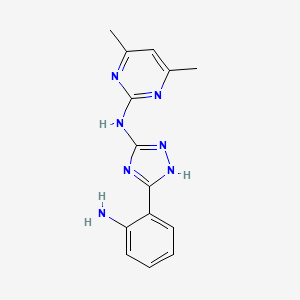 molecular formula C14H15N7 B2487618 N-[5-(2-aminophenyl)-1H-1,2,4-triazol-3-yl]-4,6-dimethylpyrimidin-2-amine CAS No. 669719-96-4