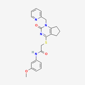 molecular formula C22H22N4O3S B2487642 N-(3-methoxyphenyl)-2-({2-oxo-1-[(pyridin-2-yl)methyl]-1H,2H,5H,6H,7H-cyclopenta[d]pyrimidin-4-yl}sulfanyl)acetamide CAS No. 946326-23-4