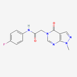 molecular formula C14H12FN5O2 B2487648 N-(4-FLUOROPHENYL)-2-{1-METHYL-4-OXO-1H,4H,5H-PYRAZOLO[3,4-D]PYRIMIDIN-5-YL}ACETAMIDE CAS No. 866843-51-8