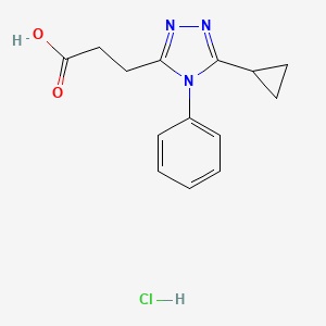 molecular formula C14H16ClN3O2 B2487660 3-(5-Cyclopropyl-4-phenyl-4H-1,2,4-triazol-3-yl)propanoic acid hydrochloride CAS No. 2173999-63-6