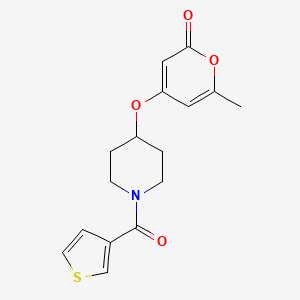 molecular formula C16H17NO4S B2487699 6-methyl-4-((1-(thiophene-3-carbonyl)piperidin-4-yl)oxy)-2H-pyran-2-one CAS No. 1795364-07-6