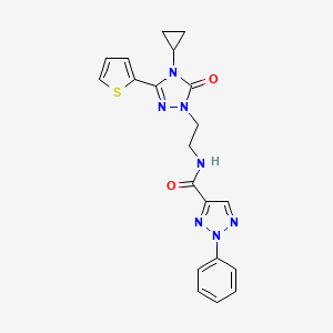 molecular formula C20H19N7O2S B2487701 N-{2-[4-cyclopropyl-5-oxo-3-(thiophen-2-yl)-4,5-dihydro-1H-1,2,4-triazol-1-yl]ethyl}-2-phenyl-2H-1,2,3-triazole-4-carboxamide CAS No. 1448077-64-2