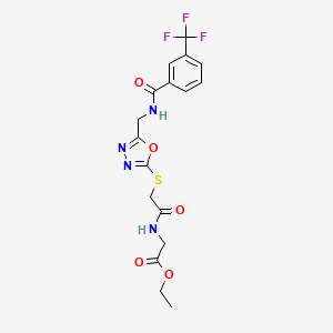 Ethyl 2-(2-((5-((3-(trifluoromethyl)benzamido)methyl)-1,3,4-oxadiazol-2-yl)thio)acetamido)acetate