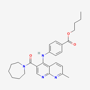 molecular formula C27H32N4O3 B2487725 Butyl 4-{[3-(azepan-1-ylcarbonyl)-7-methyl-1,8-naphthyridin-4-yl]amino}benzoate CAS No. 1251570-27-0