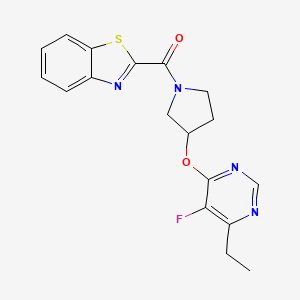 molecular formula C18H17FN4O2S B2487726 Benzo[d]thiazol-2-yl(3-((6-ethyl-5-fluoropyrimidin-4-yl)oxy)pyrrolidin-1-yl)methanone CAS No. 2034494-83-0