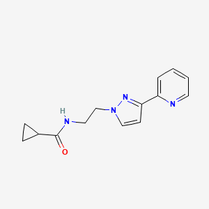 molecular formula C14H16N4O B2487733 N-(2-(3-(pyridin-2-yl)-1H-pyrazol-1-yl)ethyl)cyclopropanecarboxamide CAS No. 1448060-03-4