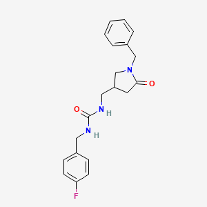 molecular formula C20H22FN3O2 B2487760 1-((1-Benzyl-5-oxopyrrolidin-3-yl)methyl)-3-(4-fluorobenzyl)urea CAS No. 955259-17-3