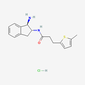 molecular formula C17H21ClN2OS B2487762 N-[(1R,2R)-1-Amino-2,3-dihydro-1H-inden-2-yl]-3-(5-methylthiophen-2-yl)propanamide;hydrochloride CAS No. 2418595-41-0