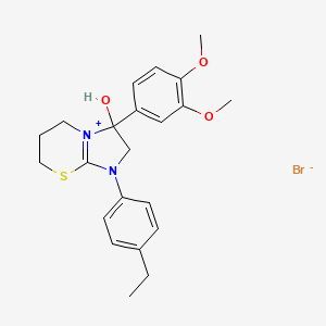 molecular formula C22H27BrN2O3S B2487768 3-(3,4-dimethoxyphenyl)-1-(4-ethylphenyl)-3-hydroxy-3,5,6,7-tetrahydro-2H-imidazo[2,1-b][1,3]thiazin-1-ium bromide CAS No. 1104734-22-6