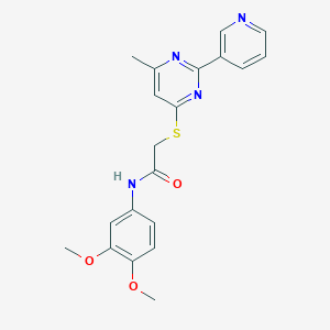 molecular formula C20H20N4O3S B2487773 N-(3,4-dimethoxyphenyl)-2-((6-methyl-2-(pyridin-3-yl)pyrimidin-4-yl)thio)acetamide CAS No. 1251597-75-7