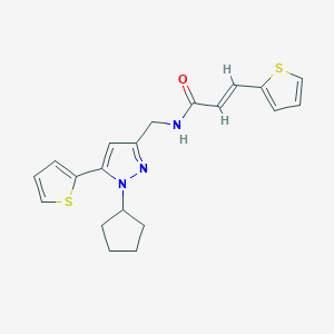 molecular formula C20H21N3OS2 B2487775 (E)-N-((1-cyclopentyl-5-(thiophen-2-yl)-1H-pyrazol-3-yl)methyl)-3-(thiophen-2-yl)acrylamide CAS No. 1421588-90-0