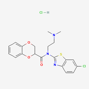 molecular formula C20H21Cl2N3O3S B2487780 N-(6-chlorobenzo[d]thiazol-2-yl)-N-(2-(dimethylamino)ethyl)-2,3-dihydrobenzo[b][1,4]dioxine-2-carboxamide hydrochloride CAS No. 1216694-75-5