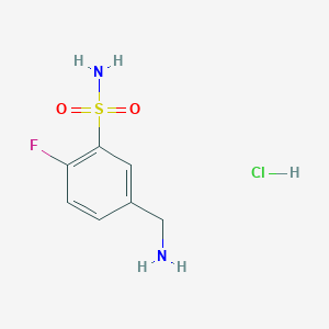 molecular formula C7H10ClFN2O2S B2487781 5-(Aminomethyl)-2-fluorobenzene-1-sulfonamide hydrochloride CAS No. 1955558-13-0