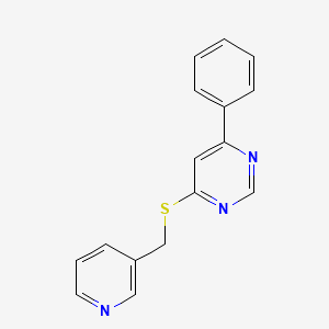 molecular formula C16H13N3S B2487785 4-Phenyl-6-((pyridin-3-ylmethyl)thio)pyrimidine CAS No. 1203251-62-0