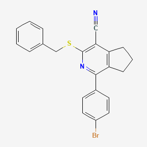 molecular formula C22H17BrN2S B2487791 3-(benzylsulfanyl)-1-(4-bromophenyl)-6,7-dihydro-5H-cyclopenta[c]pyridine-4-carbonitrile CAS No. 439096-60-3