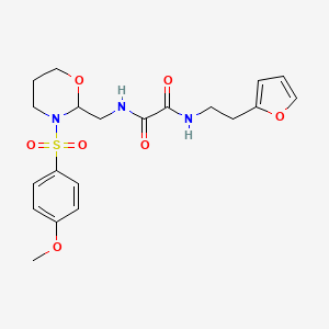 molecular formula C20H25N3O7S B2487793 N1-(2-(furan-2-yl)ethyl)-N2-((3-((4-methoxyphenyl)sulfonyl)-1,3-oxazinan-2-yl)methyl)oxalamide CAS No. 872880-91-6