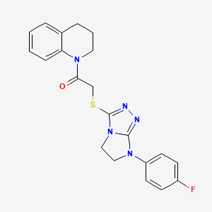 molecular formula C21H20FN5OS B2487796 1-(3,4-二氢喹啉-1(2H)-基)-2-((7-(4-氟苯基)-6,7-二氢-5H-咪唑[2,1-c][1,2,4]三唑-3-基)硫代)乙酮 CAS No. 921833-97-8