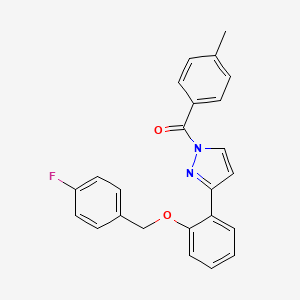 molecular formula C24H19FN2O2 B2487801 (3-{2-[(4-fluorobenzyl)oxy]phenyl}-1H-pyrazol-1-yl)(4-methylphenyl)methanone CAS No. 477713-46-5