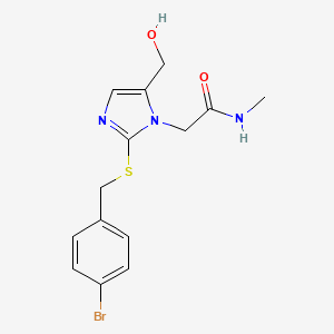 molecular formula C14H16BrN3O2S B2487804 2-(2-((4-bromobenzyl)thio)-5-(hydroxymethyl)-1H-imidazol-1-yl)-N-methylacetamide CAS No. 923195-62-4