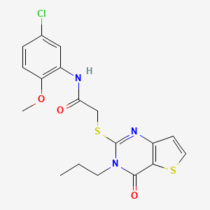 molecular formula C18H18ClN3O3S2 B2487806 N-(5-chloro-2-methoxyphenyl)-2-({4-oxo-3-propyl-3H,4H-thieno[3,2-d]pyrimidin-2-yl}sulfanyl)acetamide CAS No. 1252908-08-9