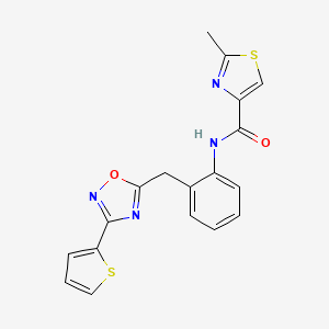 molecular formula C18H14N4O2S2 B2487808 2-methyl-N-(2-((3-(thiophen-2-yl)-1,2,4-oxadiazol-5-yl)methyl)phenyl)thiazole-4-carboxamide CAS No. 1797139-83-3