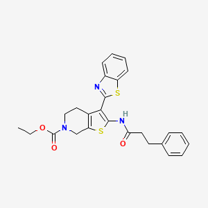 molecular formula C26H25N3O3S2 B2487810 乙基-3-(苯并[d]噻唑-2-基)-2-(3-苯基丙酰胺基)-4,5-二氢噻吩并[2,3-c]嘧啶-6(7H)-羧酸甲酯 CAS No. 946359-97-3