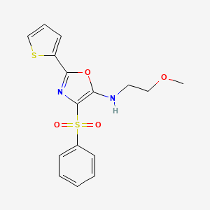 B2487816 4-(benzenesulfonyl)-N-(2-methoxyethyl)-2-thiophen-2-yl-1,3-oxazol-5-amine CAS No. 627833-18-5