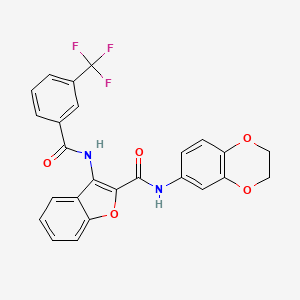 molecular formula C25H17F3N2O5 B2487819 N-(2,3-dihydro-1,4-benzodioxin-6-yl)-3-[3-(trifluoromethyl)benzamido]-1-benzofuran-2-carboxamide CAS No. 888467-56-9