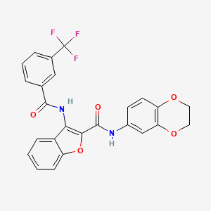 molecular formula C25H17F3N2O5 B2487819 N-(2,3-二氢苯并[b][1,4]二噁英-6-基)-3-(3-(三氟甲基)苯甲酰基)苯并呋喃-2-甲酰胺 CAS No. 888467-56-9