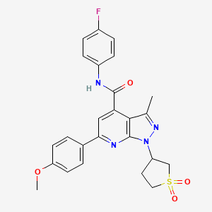 molecular formula C25H23FN4O4S B2487820 1-(1,1-dioxidotetrahydrothiophen-3-yl)-N-(4-fluorophenyl)-6-(4-methoxyphenyl)-3-methyl-1H-pyrazolo[3,4-b]pyridine-4-carboxamide CAS No. 1021214-90-3