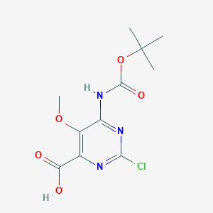 molecular formula C11H14ClN3O5 B2487822 2-Chloro-5-methoxy-6-[(2-methylpropan-2-yl)oxycarbonylamino]pyrimidine-4-carboxylic acid CAS No. 2248396-41-8