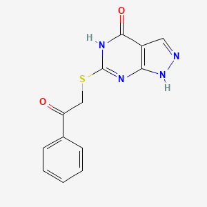 molecular formula C13H10N4O2S B2487823 6-((2-oxo-2-phenylethyl)thio)-1H-pyrazolo[3,4-d]pyrimidin-4(5H)-one CAS No. 152422-99-6