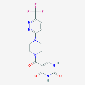 molecular formula C14H13F3N6O3 B2487829 5-[4-[6-(Trifluoromethyl)pyridazin-3-yl]piperazine-1-carbonyl]-1H-pyrimidine-2,4-dione CAS No. 2380069-23-6