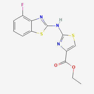 molecular formula C13H10FN3O2S2 B2487830 Ethyl 2-[(4-fluoro-1,3-benzothiazol-2-yl)amino]-1,3-thiazole-4-carboxylate CAS No. 862974-73-0