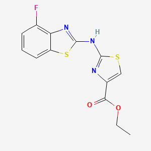molecular formula C13H10FN3O2S2 B2487830 乙酸2-((4-氟苯并[d]噻唑-2-基)氨基)噻唑-4-甲酸酯 CAS No. 862974-73-0
