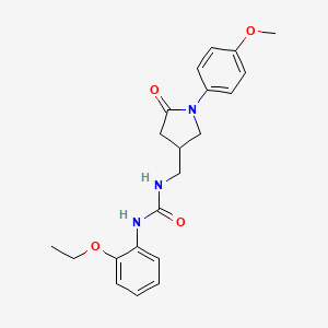 molecular formula C21H25N3O4 B2487832 1-(2-Ethoxyphenyl)-3-((1-(4-methoxyphenyl)-5-oxopyrrolidin-3-yl)methyl)urea CAS No. 946300-04-5