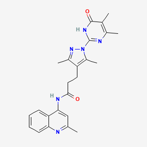 molecular formula C24H26N6O2 B2487834 3-(1-(4,5-dimethyl-6-oxo-1,6-dihydropyrimidin-2-yl)-3,5-dimethyl-1H-pyrazol-4-yl)-N-(2-methylquinolin-4-yl)propanamide CAS No. 1170242-46-2