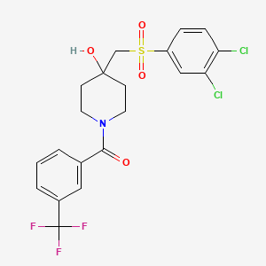 molecular formula C20H18Cl2F3NO4S B2487844 (4-{[(3,4-Dichlorophenyl)sulfonyl]methyl}-4-hydroxypiperidino)[3-(trifluoromethyl)phenyl]methanone CAS No. 866019-58-1