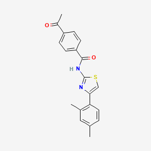 molecular formula C20H18N2O2S B2487847 4-acetyl-N-[4-(2,4-dimethylphenyl)-1,3-thiazol-2-yl]benzamide CAS No. 312605-37-1